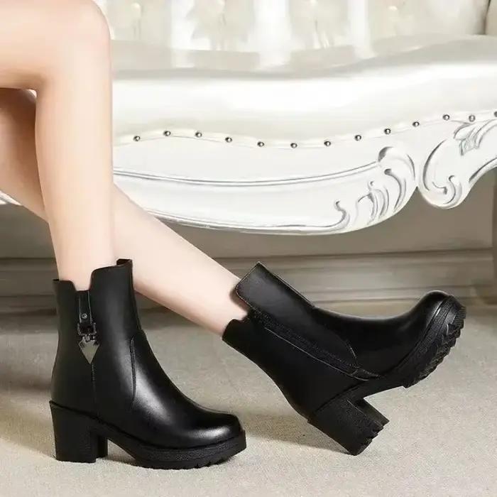 Bottes d'hiver pour femmes bottes en cuir décontractées de luxe à la mode à talons hauts femmes bottines en peluche botte de neige chaude Botas Para Mujer