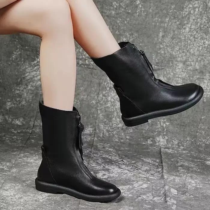 Femmes mi-mollet bottes mode peluche chaud chaussures d'hiver de haute qualité en cuir souple bottes décontractées pour femme chaussures de créateur Botas Mujer