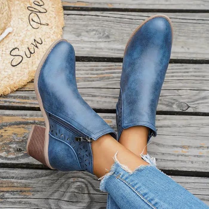 Nouvelles bottes rétro à talons hauts pour femmes bottes décontractées confortables à talons mi-hauts bottes western grandes tailles ocassions spéciales à offrir