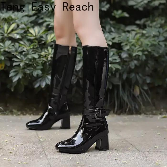 Bottes au genou en cuir verni pour femmes