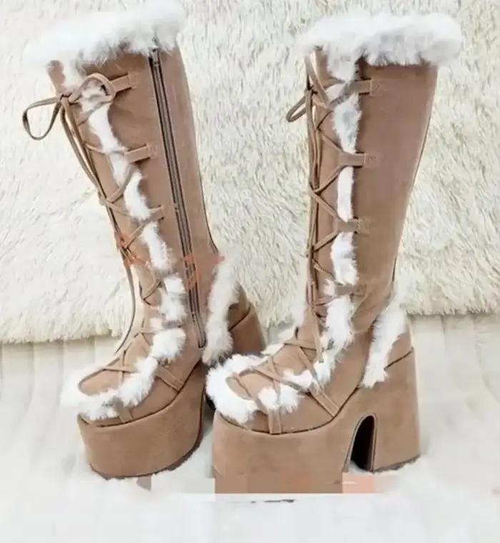 Bottes de neige à plateforme et talons hauts pour femme