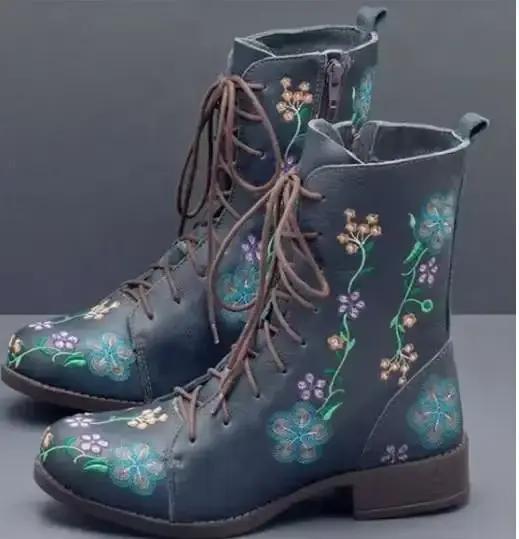 Bottines brodées florales en cuir PU pour femmes grandes tailles bottes d'hiver sexy et confortables pour occasions spéciales