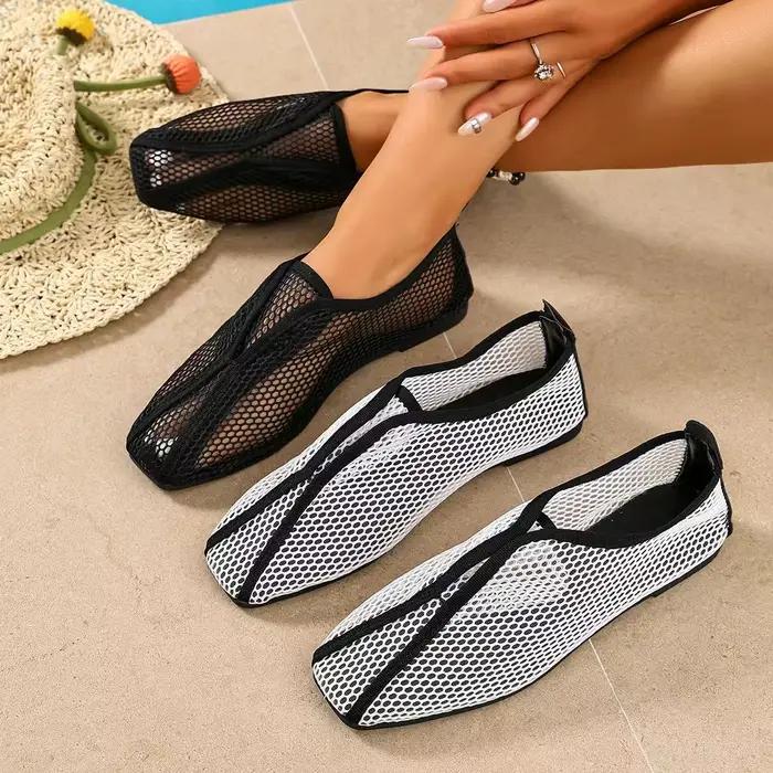 Filet de pêche creux bout rond plat unique chaussures femmes 2025 été nouveau maille peu profonde creux respirant sandales