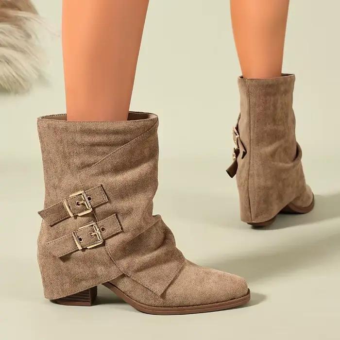 Bottes rétro en daim pour femmes, bottes décontractées à la mode avec boucle de ceinture, bottines à plateforme de créateur, style européen et américain, bottes courtes pour femmes
