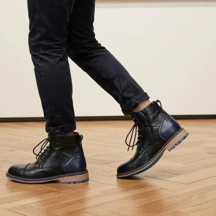 Bottes en cuir collé et synthétique pour homme, bout rond, talon bas, style concis, printemps/automne, occasionnellement étanches, confortables et élégantes à offrir
