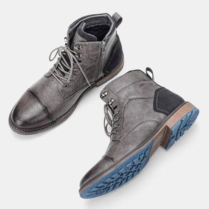 Bottes en cuir confortables pour homme style concis hauteur cheville talon bas couleurs brun clair gris foncé ivoire jaune lavande multi vert armée occasions printemps automne travail soirées