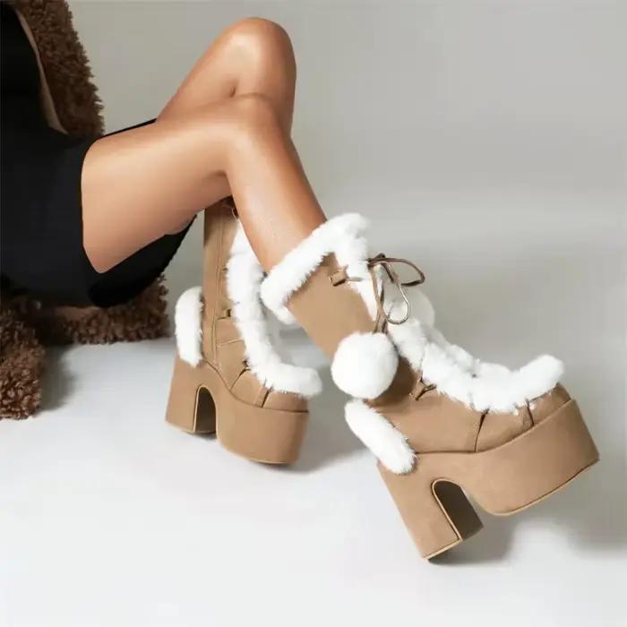 Bottes gothiques noires à plateforme épaisse pour femmes, bottes d'hiver rétro Y2K, talons hauts, mi-mollet, grande taille, style gothique