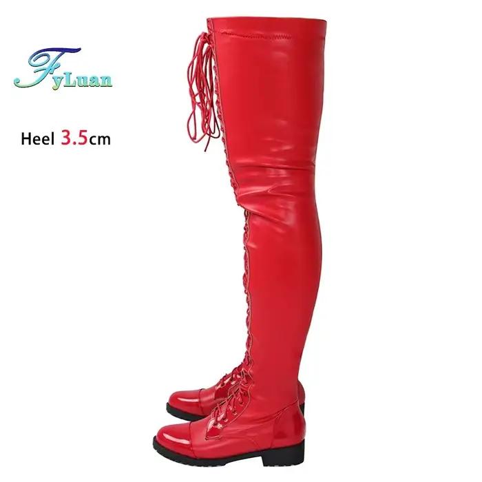 Bottes élastiques au dessus du genou pour femmes, talons épais de 2026 CM, longues, cuissardes hautes à lacets, chaussures de chevalier, automne hiver, 3.5