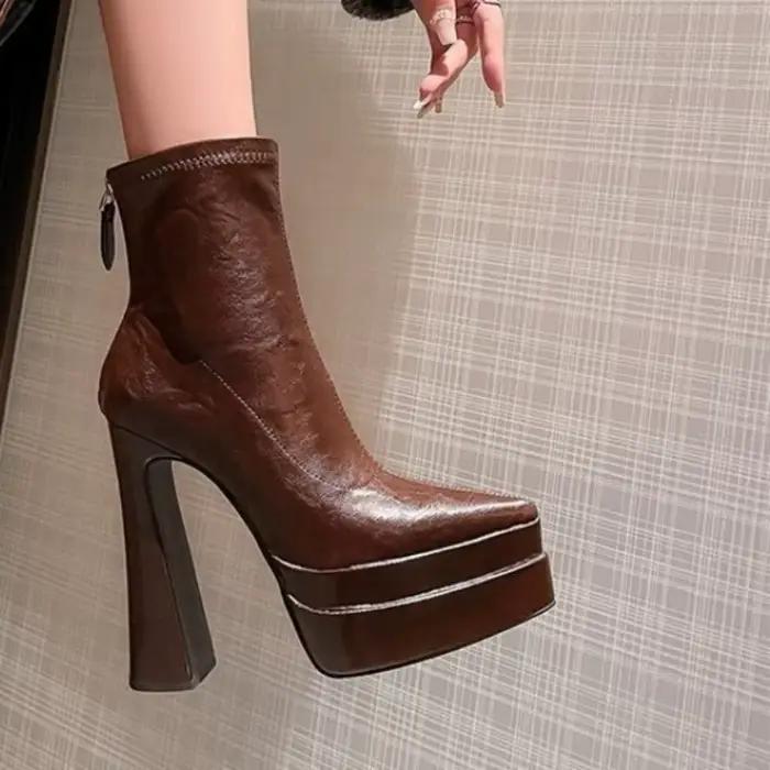Nouvelles bottes d'automne à bout pointu avec talons carrés super hauts, étanches et résistantes à l'usure pour femmes, idéales pour les soirées et les sorties entre amies