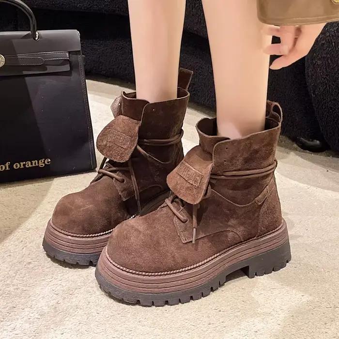 Bottines plates à plateforme 2026 pour femmes, chaussures de sport décontractées et tendance, bottes d'hiver confortables, bottines courtes de marque de créateur pour femme