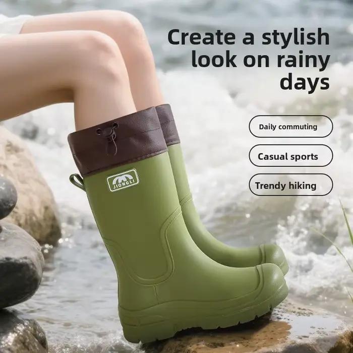 Bottes de pluie mi-mollet pour femmes, imperméables, tendance, pour l'extérieur, avec talon bas épaissi, couleur unie, printemps-automne