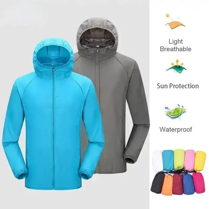 Vêtements de protection contre le soleil et la pluie pour hommes et femmes, veste de camping, vêtements imperméables pour la pêche et la chasse, coupe-vent à séchage rapide avec poche