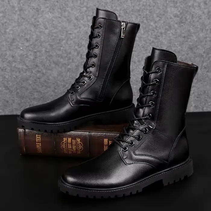 Bottes de neige en cuir véritable avec fermeture à glissière latérale pour hommes