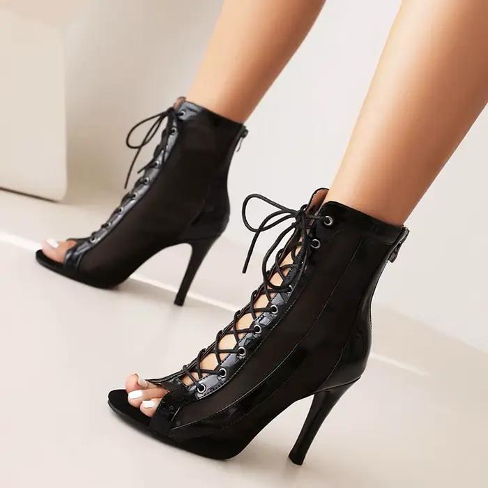 Sgesvier haute femmes talons fins Peep Toe bottes