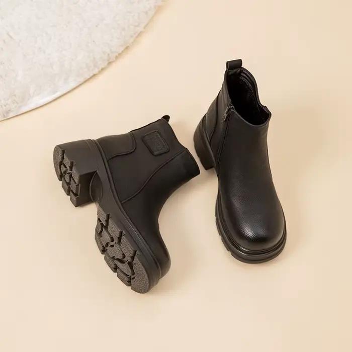 2025 chaussures d'hiver femmes talons hauts bottes Style britannique chaud en peluche
