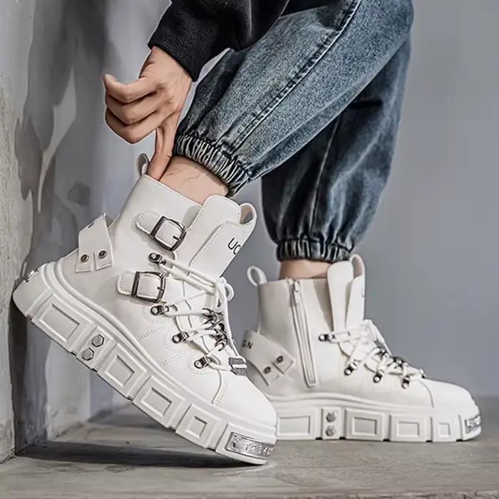 Bottes de marque originales pour hommes Punk plate-forme rouge tendance luxe homme chaussures mode riveté luxe moto bottes Botines Hombre