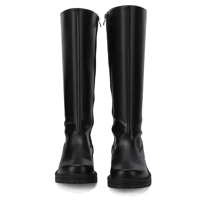 Rétro noir fond épais bottes longues femmes 2025 automne Pu cuir genou