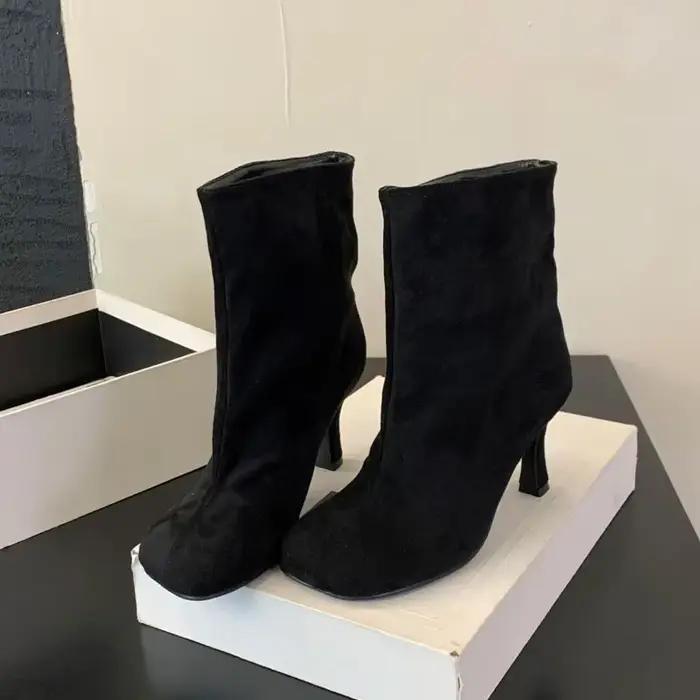Eilyken Style de rue plissé bout rond femmes bottines talons fins chaussures hiver concis Chelsea court Botas Mujer