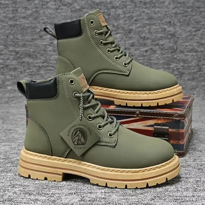 Bottes hautes chaussures en cuir pour hommes mode bottines d'extérieur pour hommes à lacets bottes masculines confortables bottes plates antidérapantes Botas