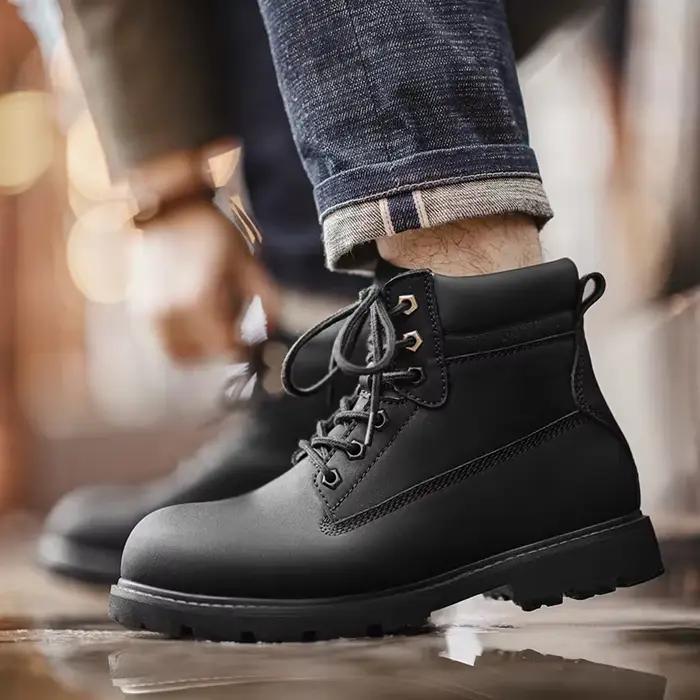 Maden Bottes noires polyvalentes pour hommes Doublure en peluche Chaussures chaudes