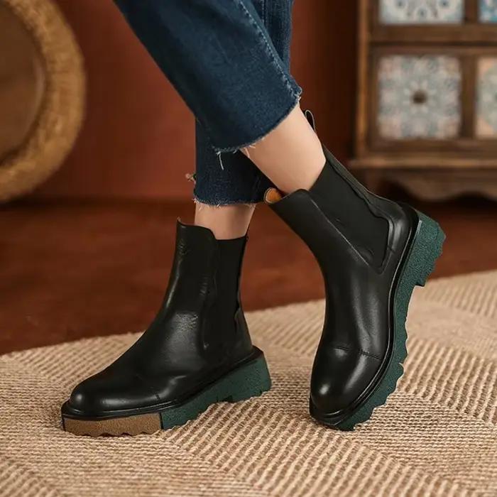 Offre spéciale automne/hiver femmes bottes bout rond chaussures à talons épais Chelsea