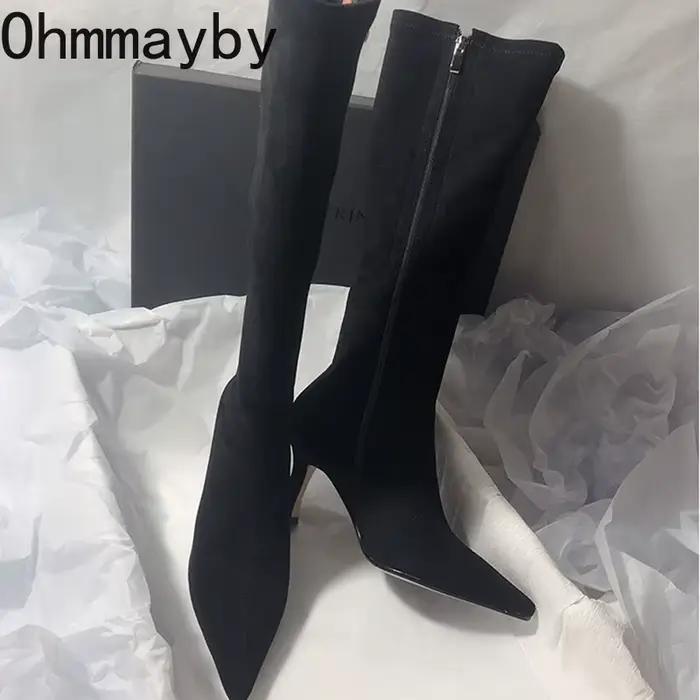 Femmes Stretch moderne bottes longues mode bout pointu genou chaussons hauts concepteur talons