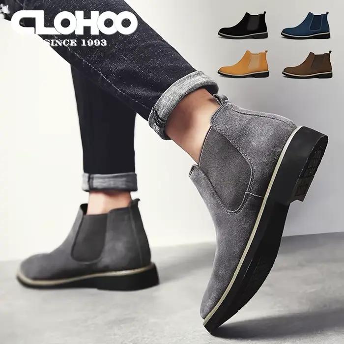 CLOHOO Bottes en jean polyvalentes pour homme, automne-hiver, confortables, à surface douce, bottines simples, décontractées, style business, à enfiler