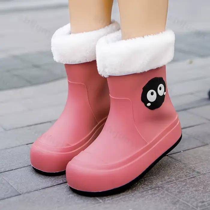 Enfants bottes de pluie 2025 mignon dessin animé garçons filles en plein air chaussures de pluie anti-dérapant imperméable chaussures enfants hiver en peluche bottes de pluie chaudes
