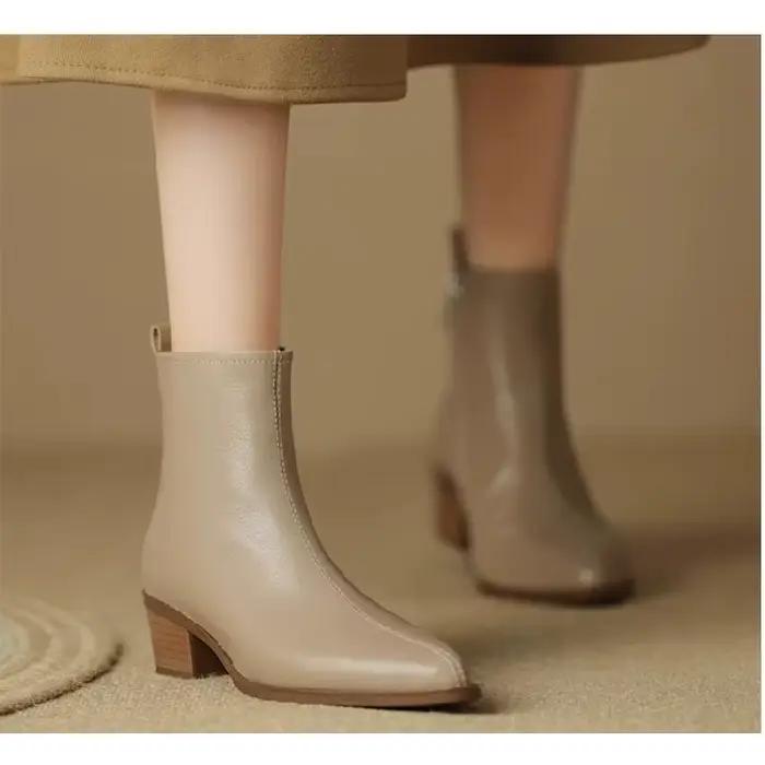 Bottines minimalistes à bout pointu et à talons mi-hauts pour femmes