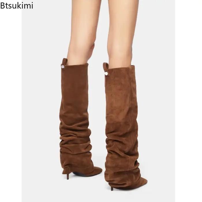 Nouvelles Bottes Longues Plissées Givrées pour Femmes 2026