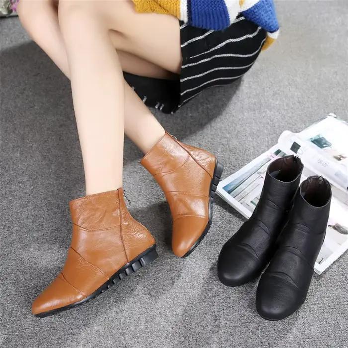 Bottines pour femmes automne et hiver talon plat peau de vache bottes courtes décontracté bottes simples femme coton chaussures femmes
