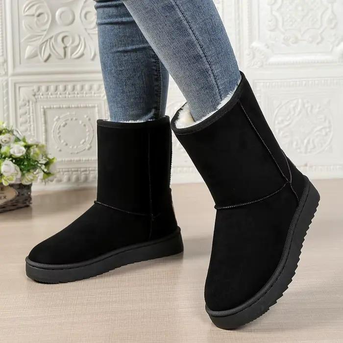 Bottes de neige mi-mollet imperméables et chaudes pour femme, à plateforme, grandes tailles, hiver, à enfiler, plates, décontractées, nouvelle mode 2026