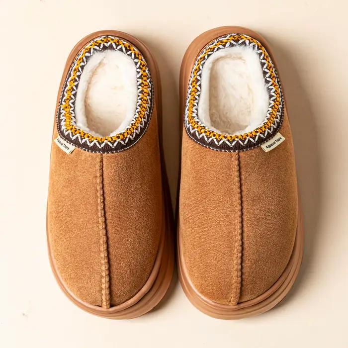 Hiver anti-dérapant femmes doux pantoufle bottes mode Couples extérieur décontracté intérieur flou chaud confort hommes en peluche Houseshoes filles