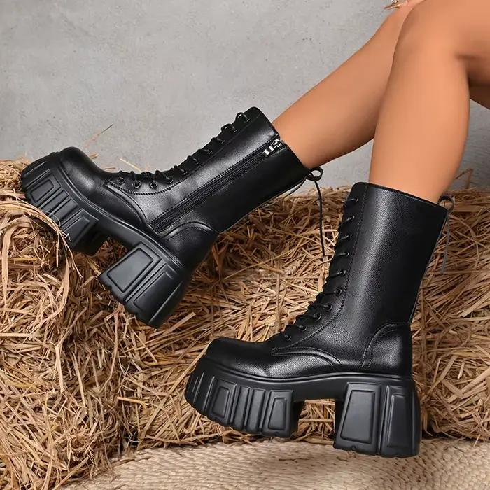 Bottes de Combat à plateforme et talons épais pour femmes