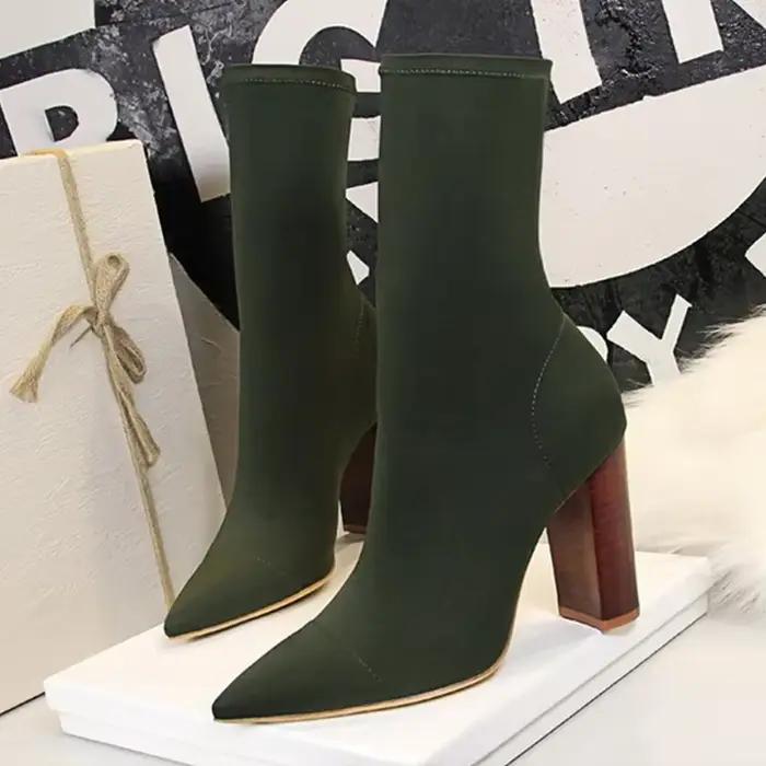 bottines en microfibre avec talons carrés hauts pour femmes, bottes extensibles pour automne printemps, confort et élégance pour soirées et promenades