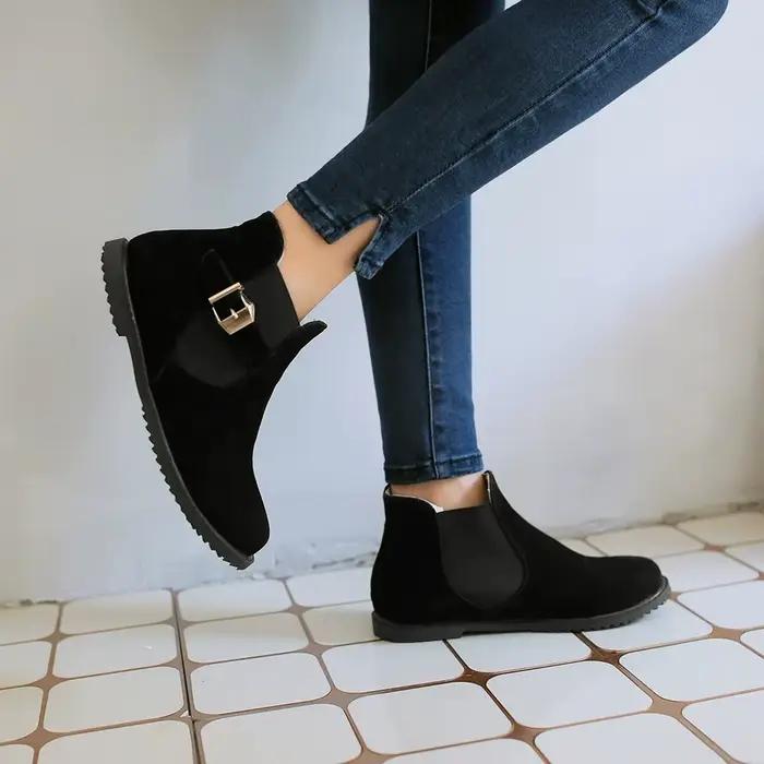 Bottes Rondes à Talons Compensés pour Femme, Chaussures Chaudes et Décontractées, à la Mode, de Grande Taille 34-52, Nouvelle Collection Hiver Printemps-Automne 502
