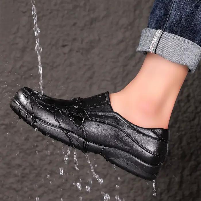 Bottes de pluie basses en PVC pour hommes, antidérapantes, imperméables, à semelle épaisse, en cuir, chaussures de travail de cuisine, confortables et décontractées