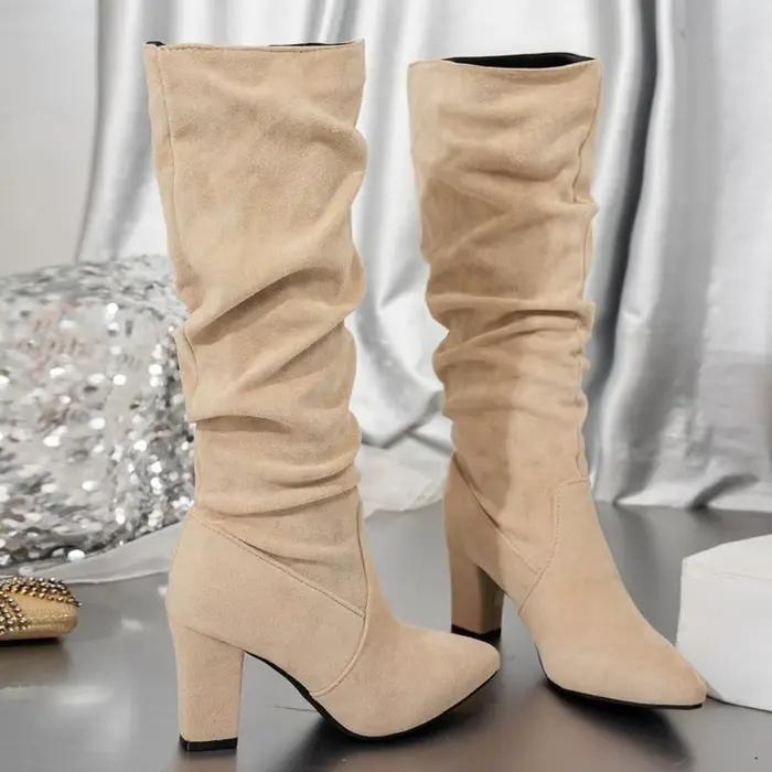 Bottes hautes pour femmes nouveau talon épais pointu mode femmes bottes en daim bottes à talons hauts femme chaussures