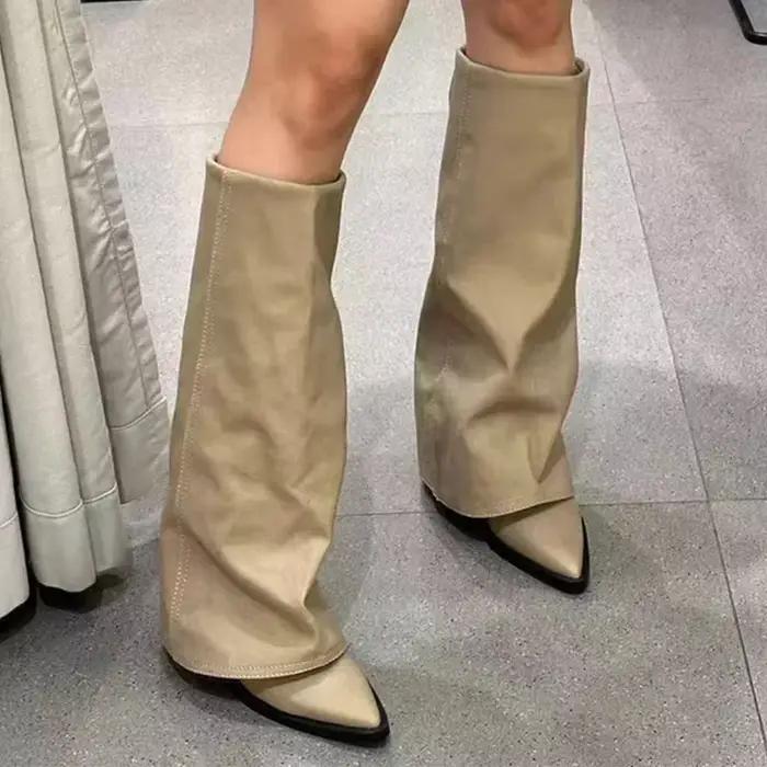 Bottes hautes en cuir épais pour femmes