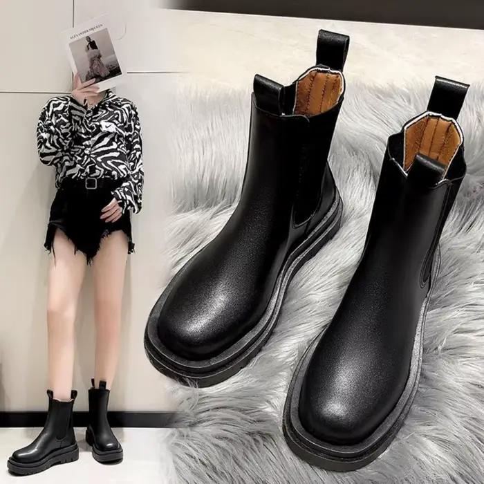 Bottes Chelsea à semelle épaisse pour femmes, bottes plates décontractées pour femmes, chaussures de haute qualité, chaussures de mode pour femmes, chaussures de luxe tendance