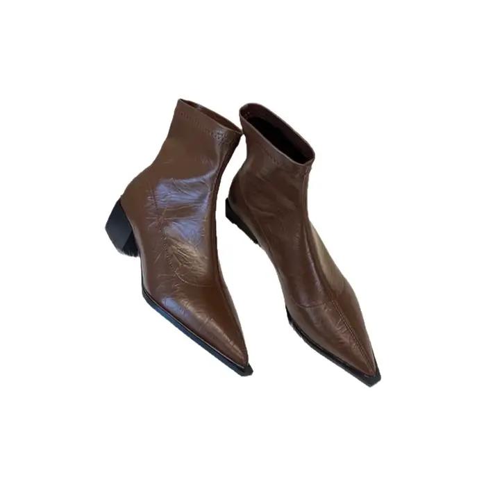 Bottes pour femmes élégantes à talon bas et bout pointu en caoutchouc pour l'automne et l'hiver occasions spéciales confort urbain