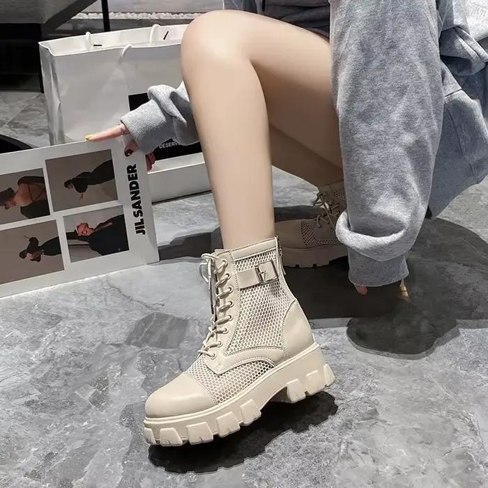 Bottes en maille respirante à semelle épaisse pour femmes