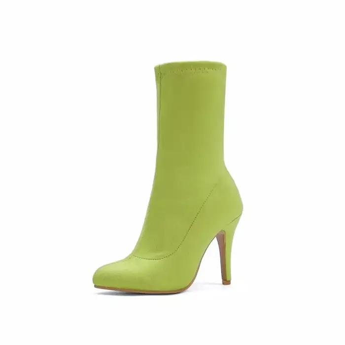 Botines Mujer mode couleur élastique bottines femmes bout pointu automne hiver talons hauts chaussures de fête grande taille 47 48 K70