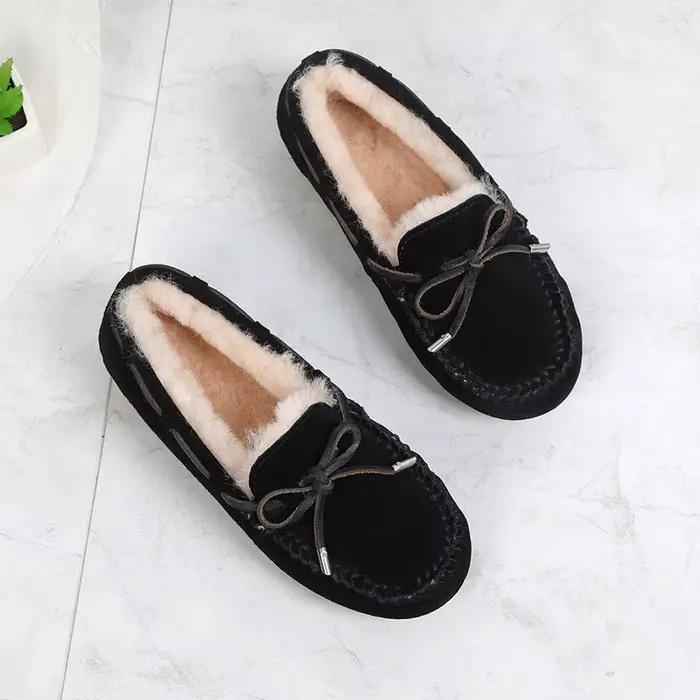 Bottes de neige classiques en cuir de vachette véritable pour femmes