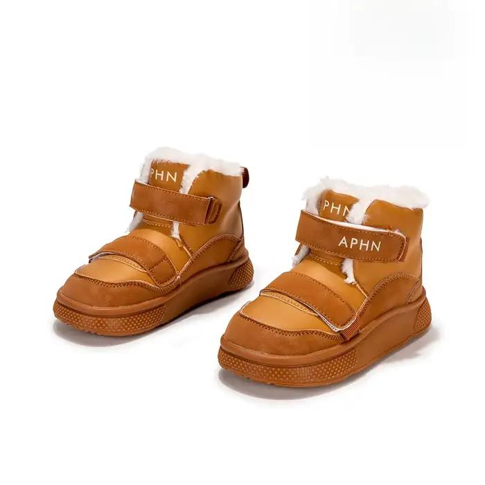 Bottes en cuir doublées de polaire épaisse pour petites filles, bottes chaudes à plateforme, antidérapantes, polyvalentes, pour l'école, nouvelle collection hiver 2025
