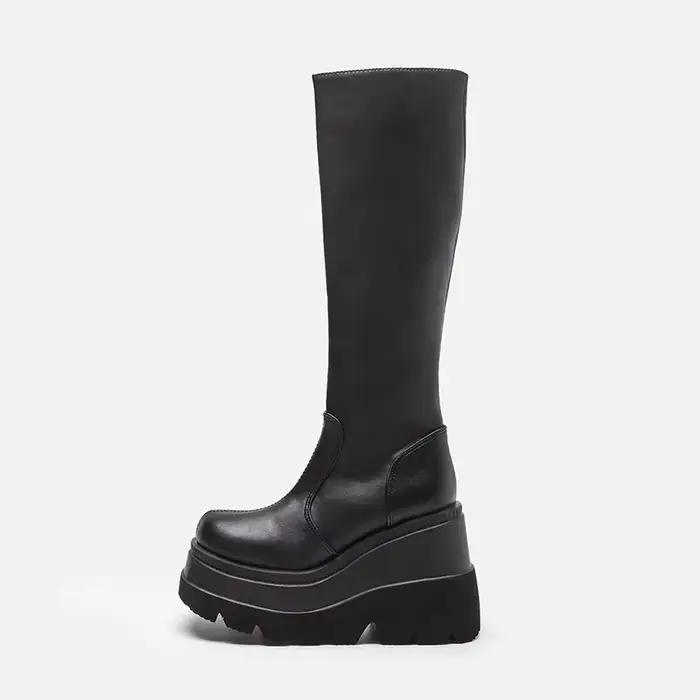Bottes mi-tube à talons compensés pour femmes