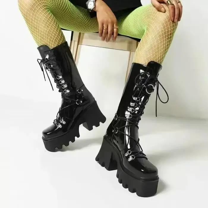 Bottes hautes UXST mi-mollets avec talons hauts pour femmes style punk ocassions spéciales automne hiver