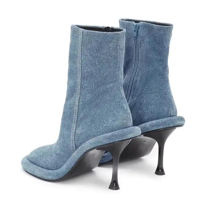 Bottes courtes en denim à fermeture éclair latérale pour femmes