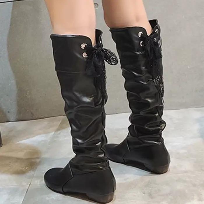 Bottes hautes plissées en cuir pour femmes talons bas bottes longues pour femmes styles romains élégants pour printemps automne occassions spéciales