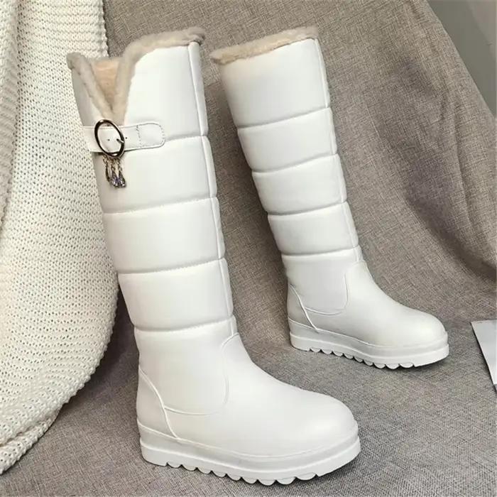 Chaussons thermiques en fourrure pour femmes, bottes de neige plates doublées de fourrure, imperméables, plate-forme ronde, genou haut, salle de bain, VING, Russie, chaud, hiver